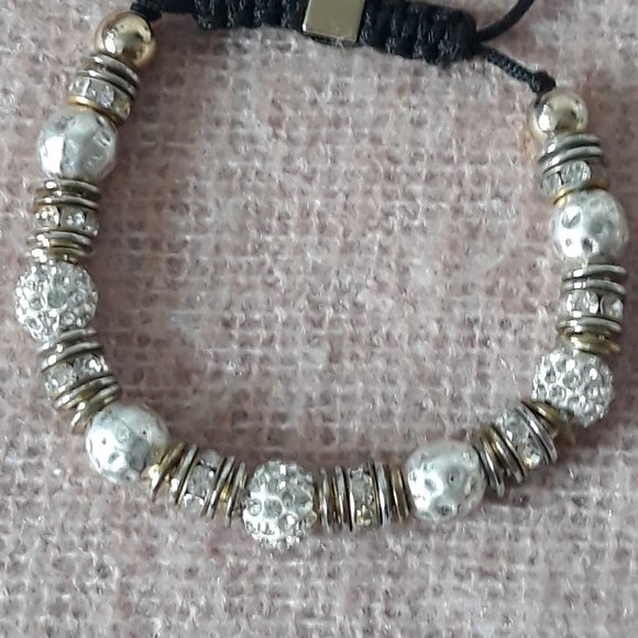 Shambala Bracelet, Adjustable with Pearlescent and Crystal-Studded Beads - Picture 6 of 6